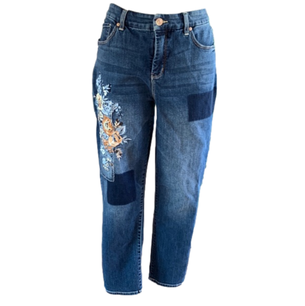 3-$30 Chico’s So Slimming sz 1 (medium) girlfriend ankle with floral embroidery - Picture 1 of 8